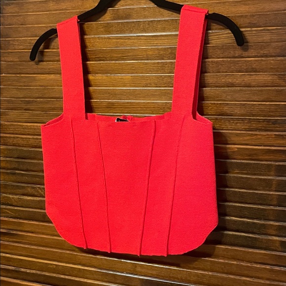 Zara Red Knit Corset Seam Top - Picture 6 of 6